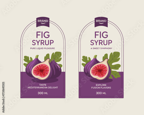 Fig Syrup Labels Design with Fresh Figs and Leaves
