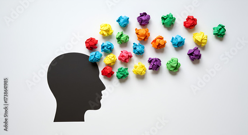 Wallpaper Mural Silhouette Head with Colorful Crumpled Paper Brain — Creative Thinking, Idea Generation and Brainstorming Concept for Innovation Torontodigital.ca