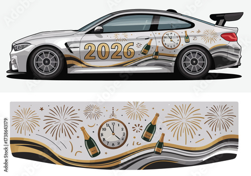 New Year's Eve Car Wrap Design with Festive Celebrations