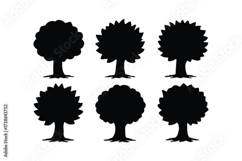 Six Silhouette Trees - A Collection of Stylized Tree Icons for Design