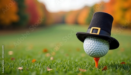 golf ball on tee, thanksgiving concept 