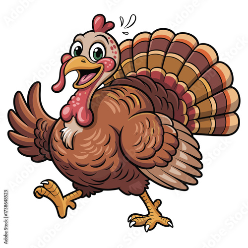 Vector art of cartoon turkey struts with a cheerful grin