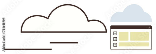 Cloud outline linked with checklist window showing tasks completed. Ideal for productivity, organization, task planning, cloud syncing, remote work, digital tools, simple flat metaphor