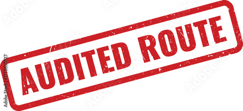 Red Audited Route Rubber Stamp on White Background, Indicating a Verified or Officially Examined Path