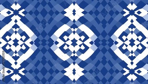 Hand-Drawn Style Blue and White Argyle Repeating Pattern
