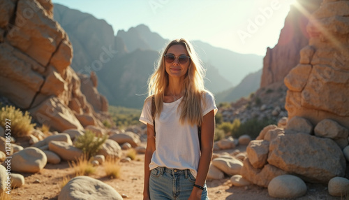 Woman Standing Alone in Vast Desert Landscape