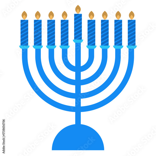 Hanukkah holiday Menora. Menorah Icon. Traditional Jewish chanukiah candle holder with nine candles