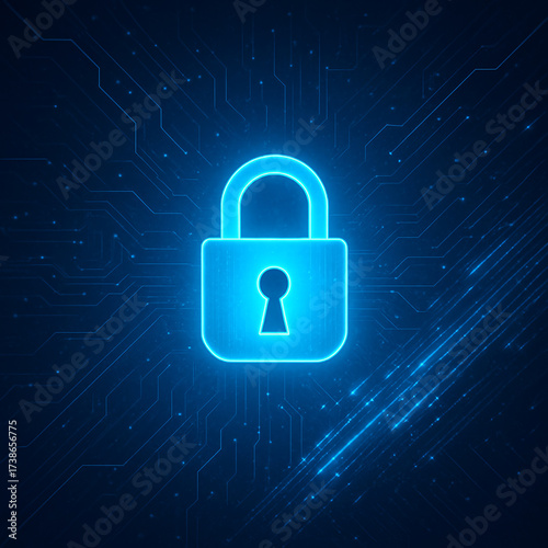 Secure digital world with a glowing padlock for data protection and online safety