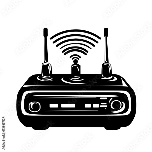 Wi‑Fi router silhouette vector – wireless internet modem with dual antennas and signal waves