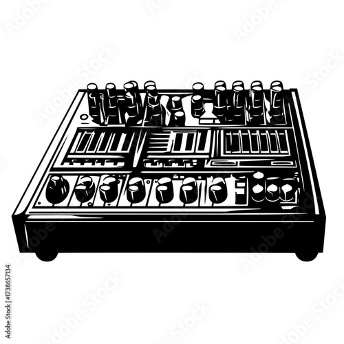 Audio mixing console silhouette vector – professional studio soundboard with knobs and faders