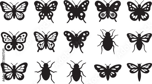 Butterflies and Insects Silhouettes Collection of Diverse Bug Icons