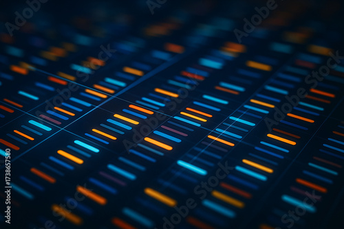 Dynamic glowing data stream visualization with vibrant blue and orange tech elements