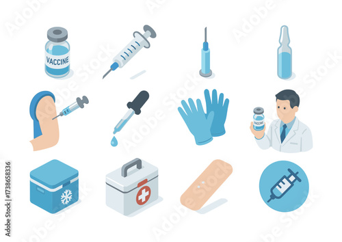 Isometric medical equipment and vaccination elements for healthcare and immunization