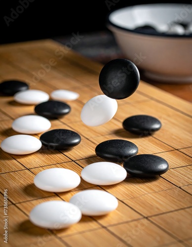 Go stones in mid-play