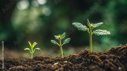 Plantas jovenes creciendo en un montoncito de tierra