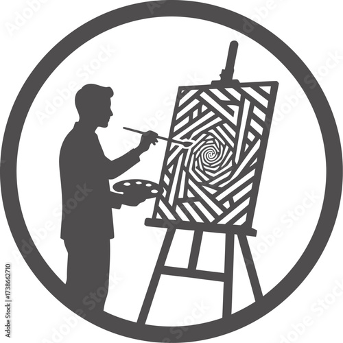 Silhouette of a Person Painting on an Easel


