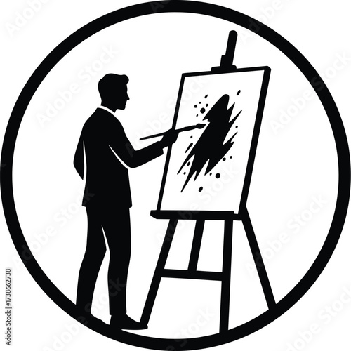 Silhouette of a Person Painting on an Easel


