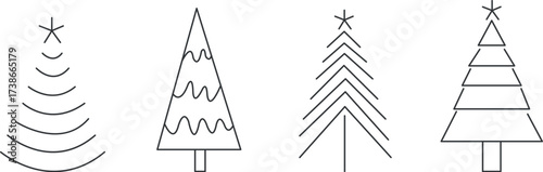 Minimalist Christmas Tree Line Icons Set