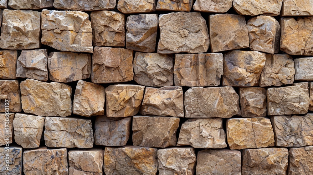 Obraz premium Textured background featuring rustic terracotta stone wall for creative design projects