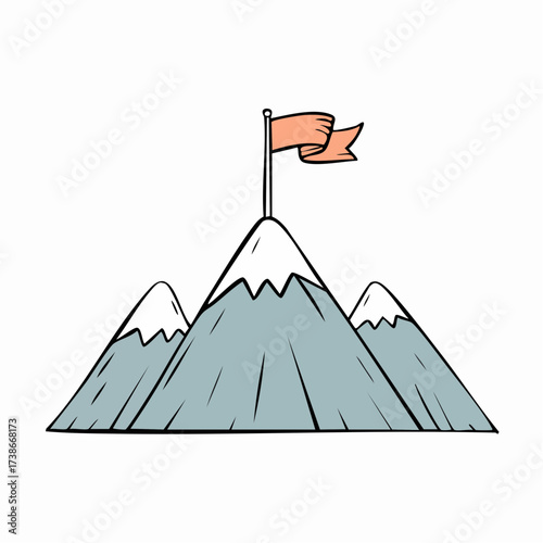 Mountain peak achievement acknowledged with the placement of a flag