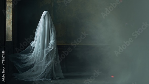 Ghostly Figure in a Smoky Stairwell