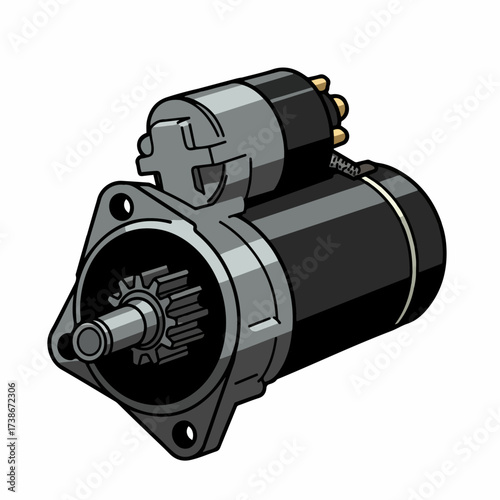 Illustration of a car starter motor, a crucial component for igniting an internal combustion engine.