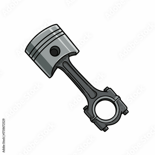 A detailed illustration of a single piston and connecting rod assembly, a crucial component in internal combustion engines.