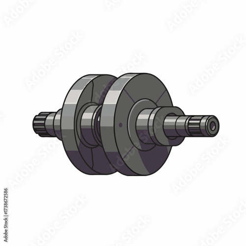 A detailed illustration of a dual-disc crankshaft, a crucial component in internal combustion engines, depicted with precision and shading.