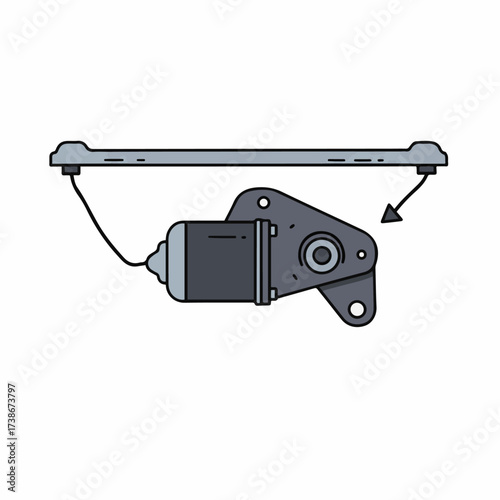 Illustration of a car window motor and mechanism for raising and lowering the glass.