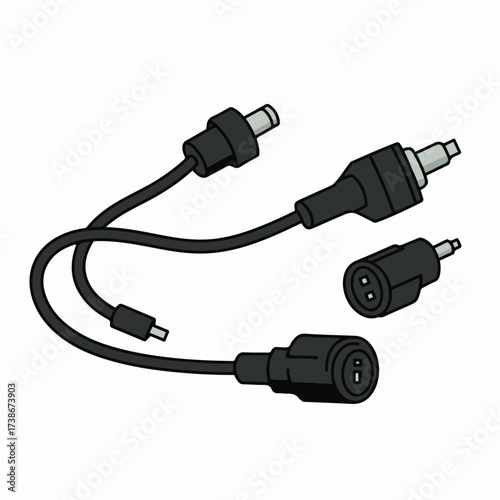 A black Y-splitter cable with multiple connectors for electronic devices.