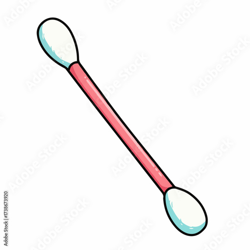 A simple cartoon illustration of a pink cotton swab with white tips on a white background.