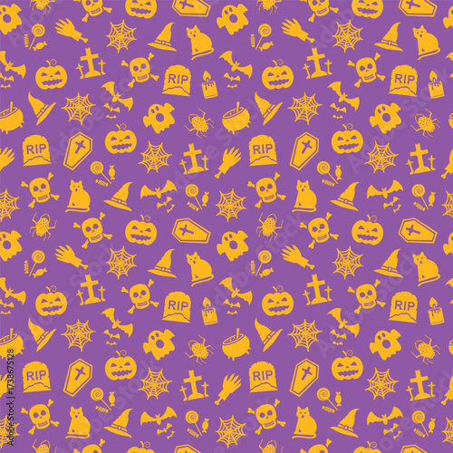 Cute Halloween seamless pattern on purple background