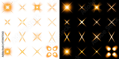 Bild auf Leinwand Collection of orange cross light effects with transparent and black background
