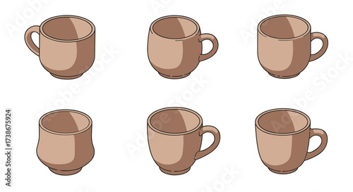 Variety of coffee mug designs in a minimalist style