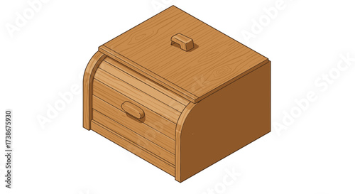 Wooden bread box isometric design for kitchen storage and organization