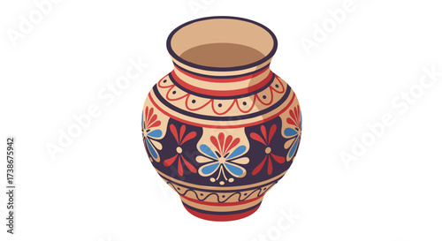 Ornamental ceramic vase with intricate floral patterns in isometric view