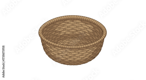 Realistic handwoven basket on white background