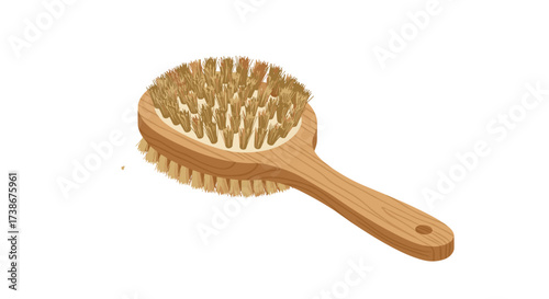 Natural wooden bath brush with bristles for skin exfoliation