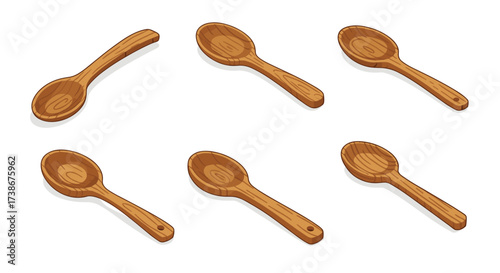 Wooden spoon collection with shadow effect in simple design