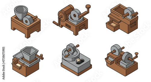 Collection of isometric millstone grinders for traditional grinding methods
