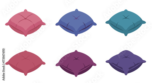 Set of colorful cushions in flat design with purple, red, and blue variations