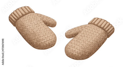 Cozy winter mittens with knitted texture on white background