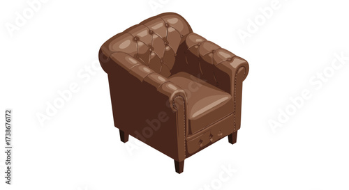 Realistic brown leather armchair with button tufted design
