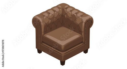 Luxurious 3d brown leather armchair with classic tufted design