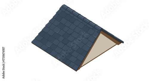 Isometric blue shingle roof design with dormer