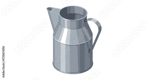 Vintage metal pitcher with handle and spout in isometric view