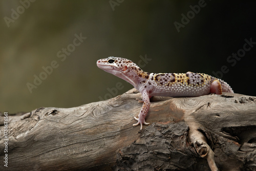 Photos A leopard gecko is perched on a branch, carefully observing its surroundings