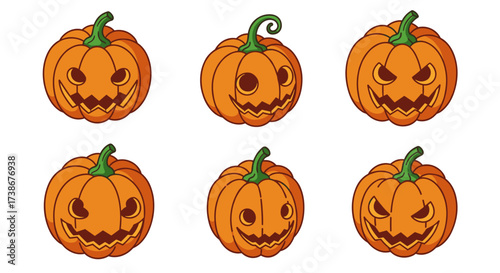 Set of cartoon halloween pumpkins with different facial expressions