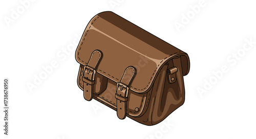 Classic brown satchel with buckles in 3d isometric style