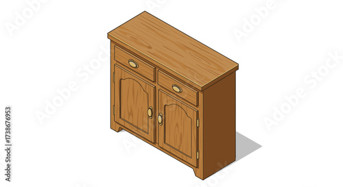 Isometric wooden cabinet with drawers and doors in classic style